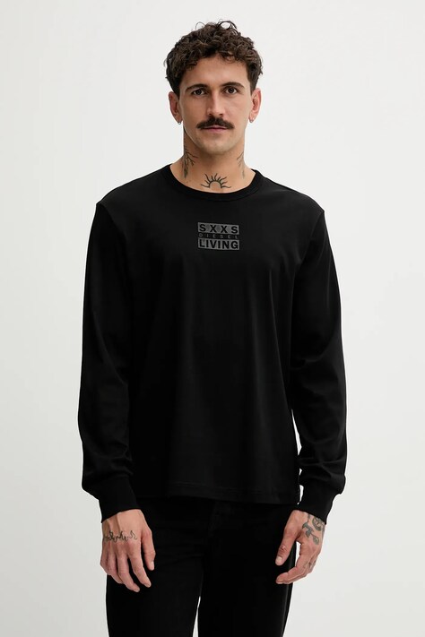 Diesel longsleeve bawełniany T-MADJUST-LS-T1 kolor czarny z nadrukiem A18723.0PJBG