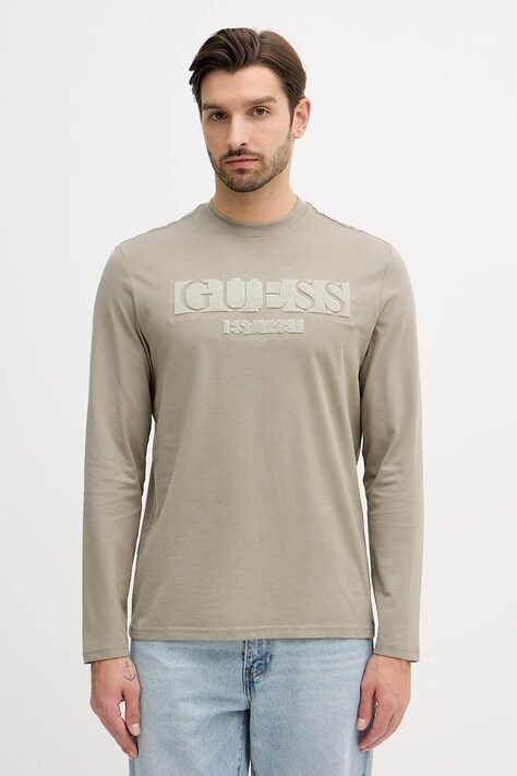 Guess longsleeve bawełniany kolor zielony z aplikacją M5BI10 K8FQ4