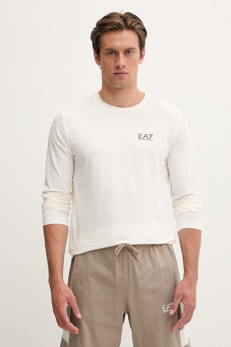 EA7 Emporio Armani longsleeve pentru bărbați cu bumbac bej PJVQZ.8NPT28
