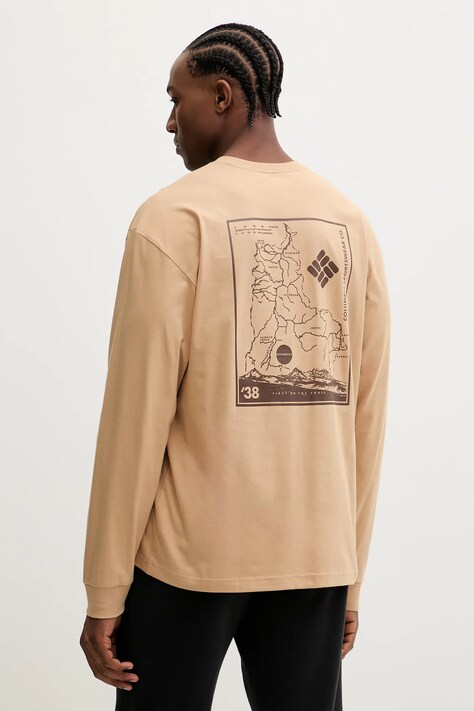 Columbia longsleeve bawełniany kolor beżowy z nadrukiem 2137071