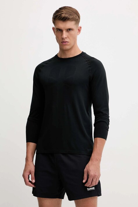 Hummel longsleeve sportowy kolor czarny gładki 230076