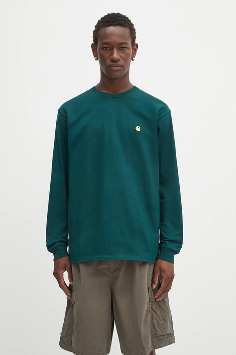 Carhartt WIP longsleeve bawełniany L/S Chase kolor zielony gładki I026392.30YXX