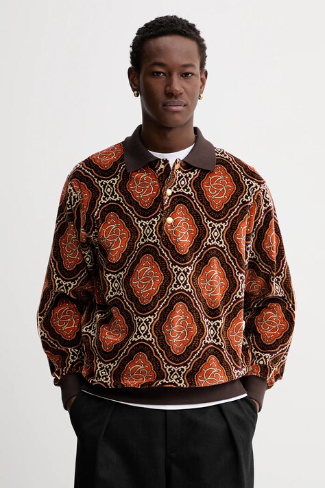 Drôle de Monsieur hosszú ujjú Le Polo Velours MEdaillon barna, mintás, I.PL137.CO235