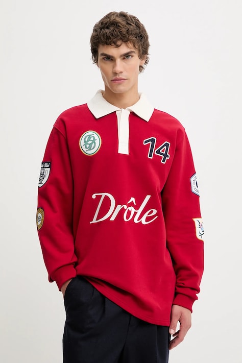 Бавовняний лонгслів Drôle de Monsieur Le Polo Racing колір червоний з аплікацією I.PL158.CO127