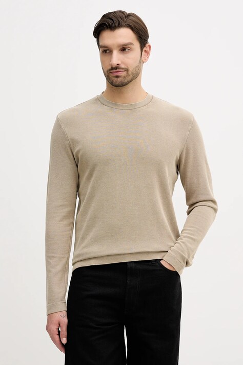 Памучна блуза с дълги ръкави Joop! в кафяво с изчистен дизайн 30046999