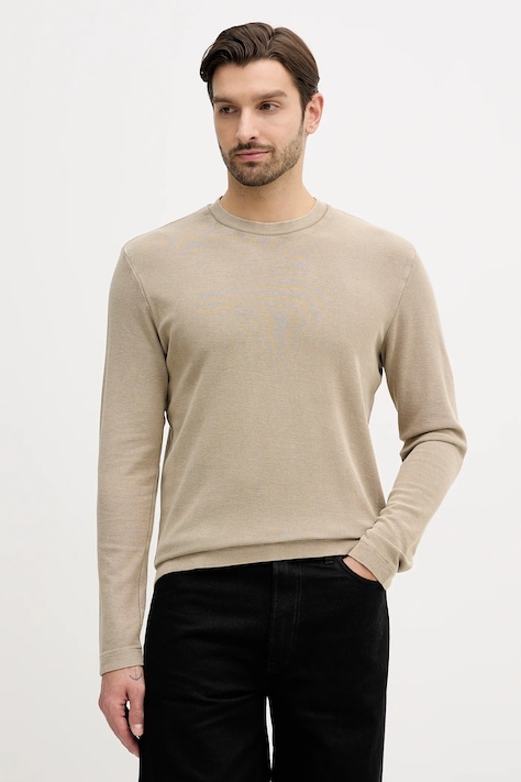 Памучна блуза с дълги ръкави Joop! в кафяво с изчистен дизайн 30046999