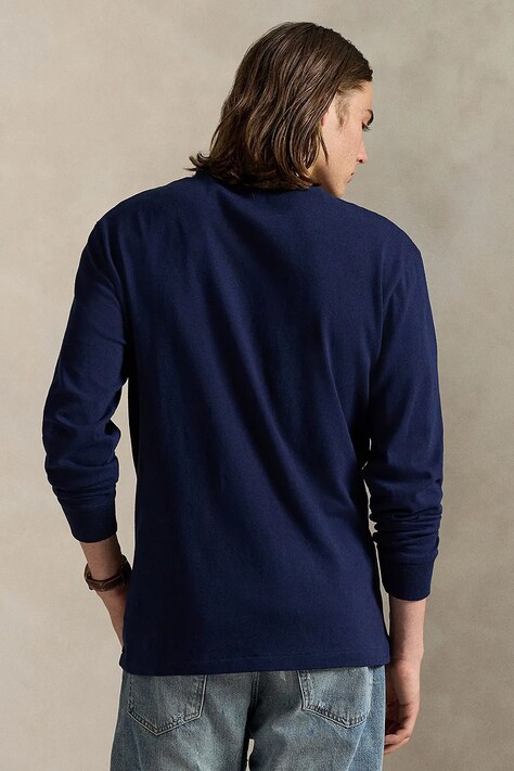 Polo Ralph Lauren longsleeve din bumbac culoarea bleumarin, uni, 710970697