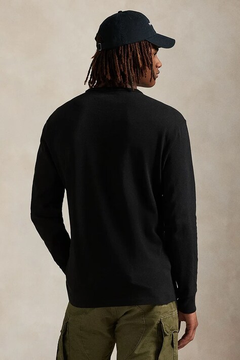 Polo Ralph Lauren longsleeve din bumbac culoarea negru, uni, 710970697