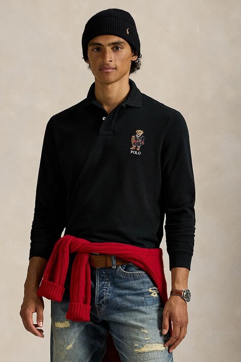 Βαμβακερή μπλούζα με μακριά μανίκια Polo Ralph Lauren χρώμα: μαύρο, 710981793