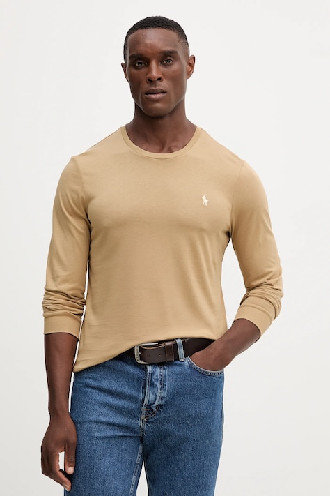 Tričko s dlhým rukávom Polo Ralph Lauren béžová farba, 710P01524
