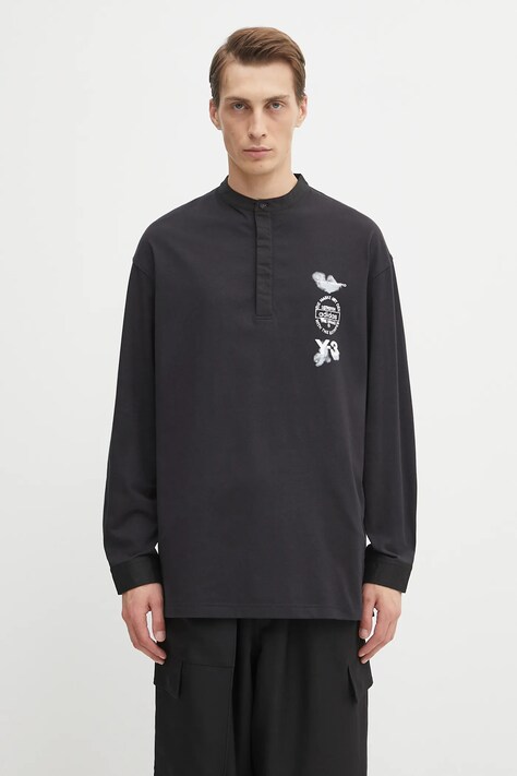 Y-3 longsleeve bawełniany Long Sleeve Polo kolor czarny z nadrukiem JX7280