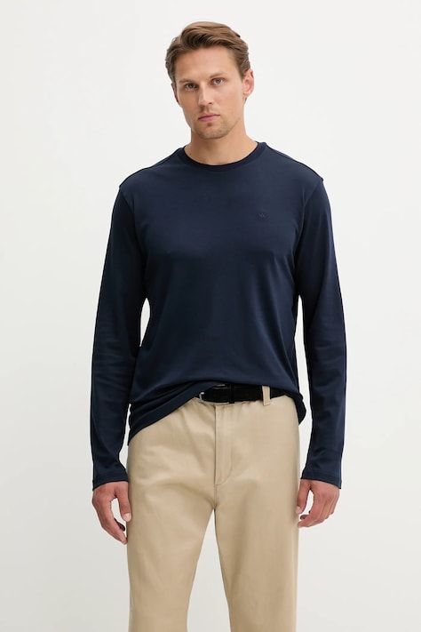 Calvin Klein longsleeve din bumbac culoarea bleumarin, uni, LV04LD227G