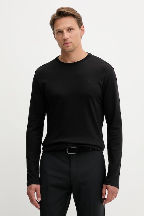 Calvin Klein longsleeve din bumbac culoarea negru, uni, LV04LD227G