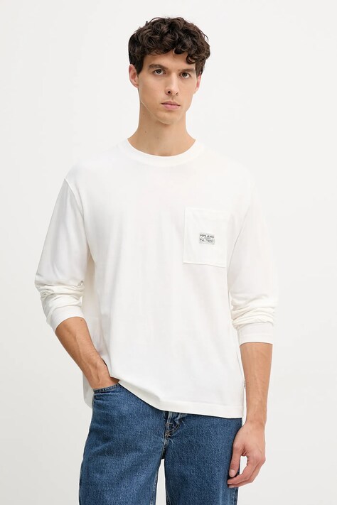 Pepe Jeans longsleeve bawełniany kolor biały gładki PM5010100