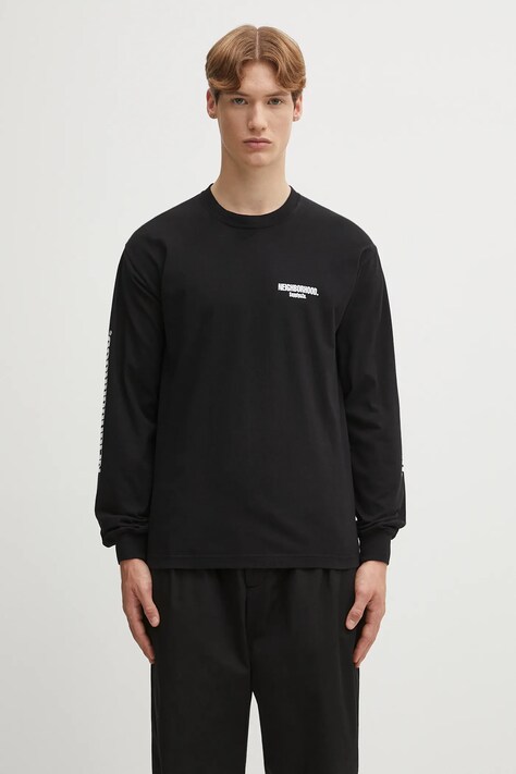 NEIGHBORHOOD longsleeve bawełniany nh. tee ls-1 kolor czarny z nadrukiem 251PCNH.LT01