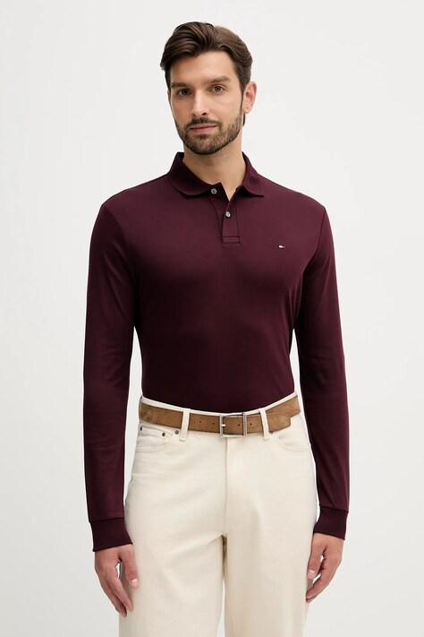 Tommy Hilfiger longsleeve bawełniany kolor bordowy gładki MW0MW37317