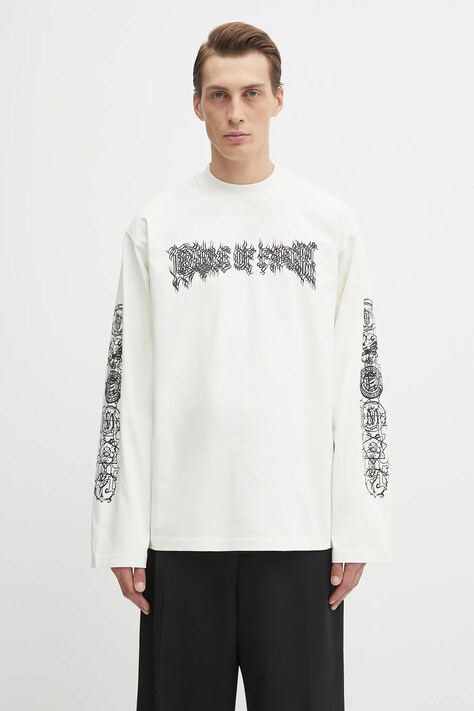 VETEMENTS longsleeve bawełniany Cof Double Logo Longsleeve kolor beżowy z nadrukiem UCF76LS250I