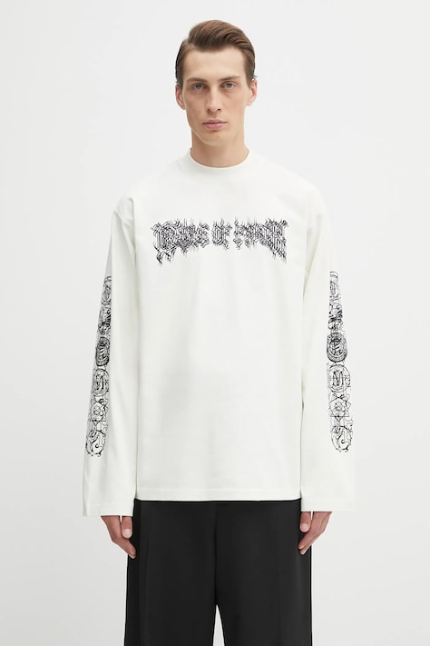 VETEMENTS top a maniche lunghe in cotone Cof Double Logo Longsleeve colore beige UCF76LS250I