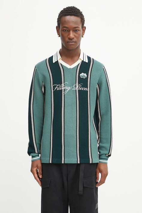 Filling Pieces sweter męski z wiskozy Knit Football Jersey zielony 422574500148