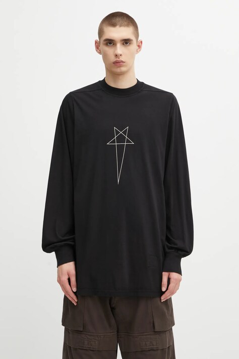Rick Owens DRKSHDW longsleeve bawełniany Jumbo Ls T kolor czarny z nadrukiem DU02E7261.RNEP3