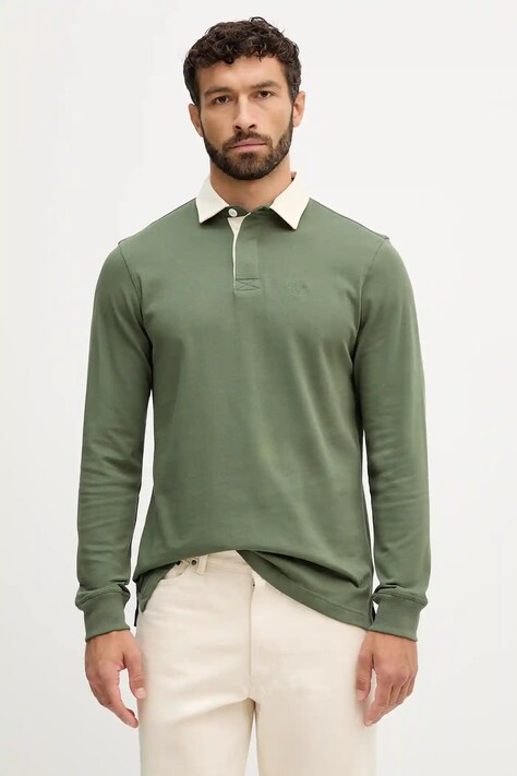 Хлопковый лонгслив Barbour HOWTOWN цвет зелёный однотонный MML1337