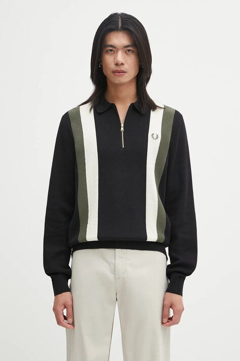 Fred Perry sweter bawełniany męski kolor czarny lekki K1354