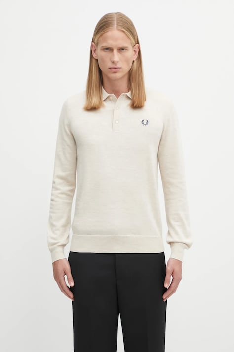 Fred Perry sweter z wełną męskie kolor beżowy lekki K4535