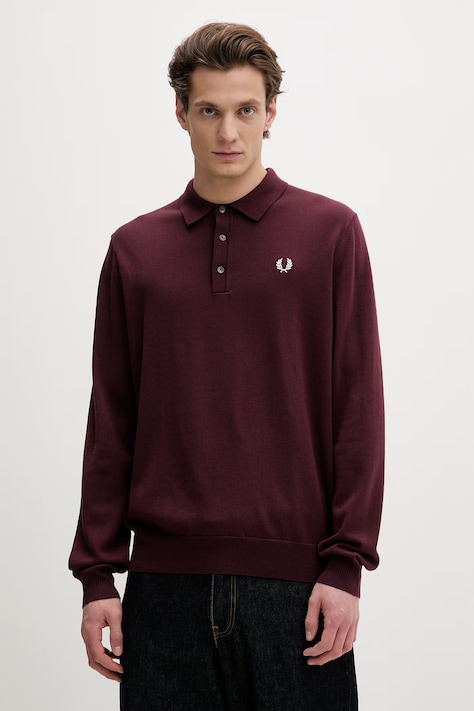 Fred Perry sweter z wełną męskie kolor bordowy lekki K4535