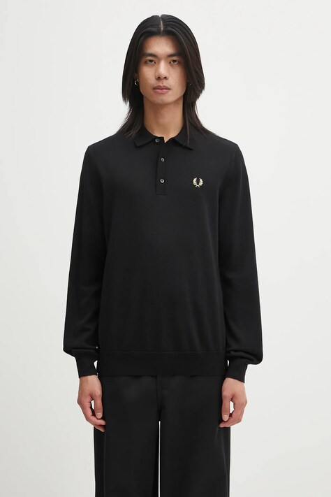 Fred Perry sweter z wełną męskie kolor czarny lekki K4535