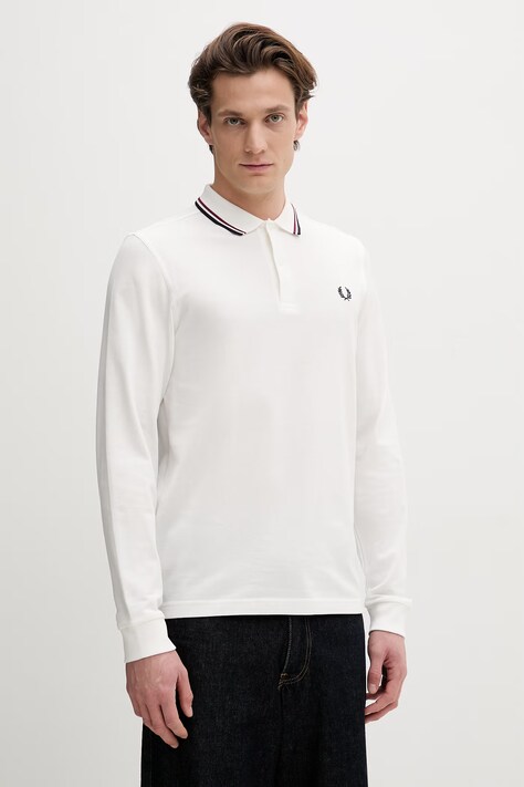 Fred Perry longsleeve bawełniany kolor biały gładki M3636