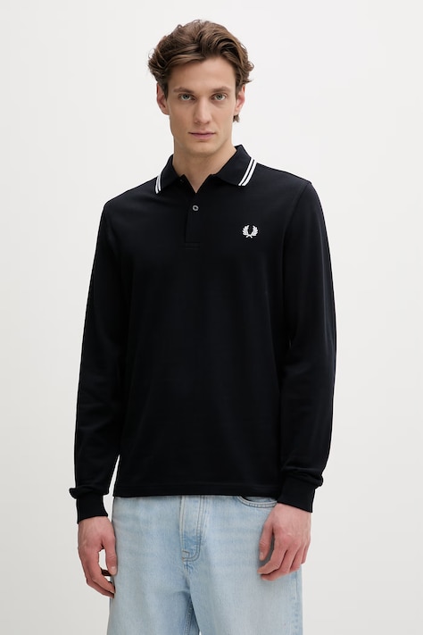 Fred Perry longsleeve bawełniany kolor granatowy gładki M3636