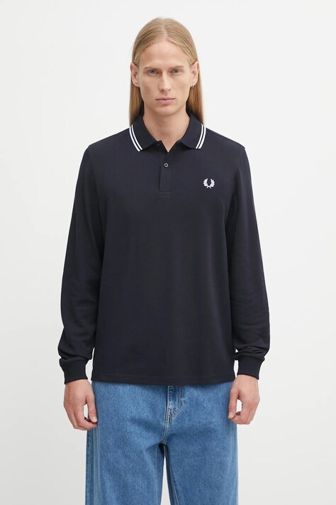 Fred Perry longsleeve bawełniany kolor granatowy gładki M3636