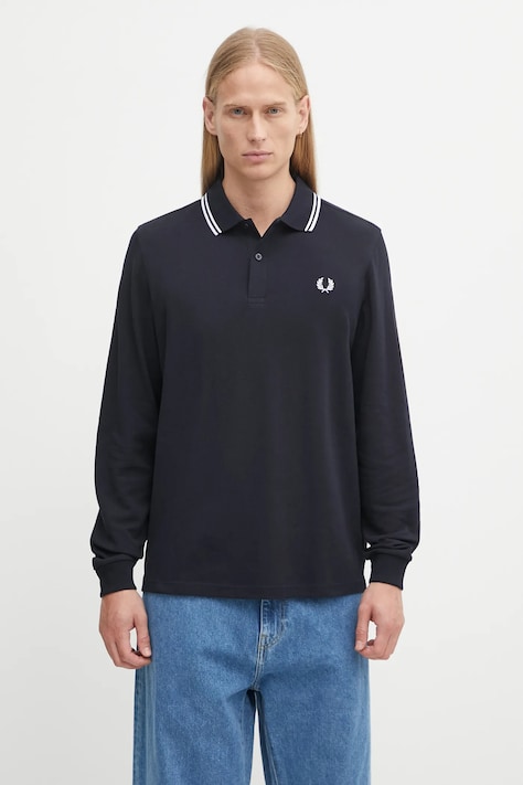 Бавовняний лонгслів Fred Perry колір синій однотонний M3636