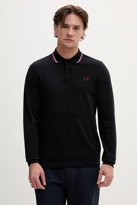 Fred Perry longsleeve bawełniany kolor granatowy gładki M3636