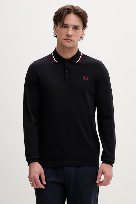 Fred Perry longsleeve bawełniany kolor granatowy gładki M3636