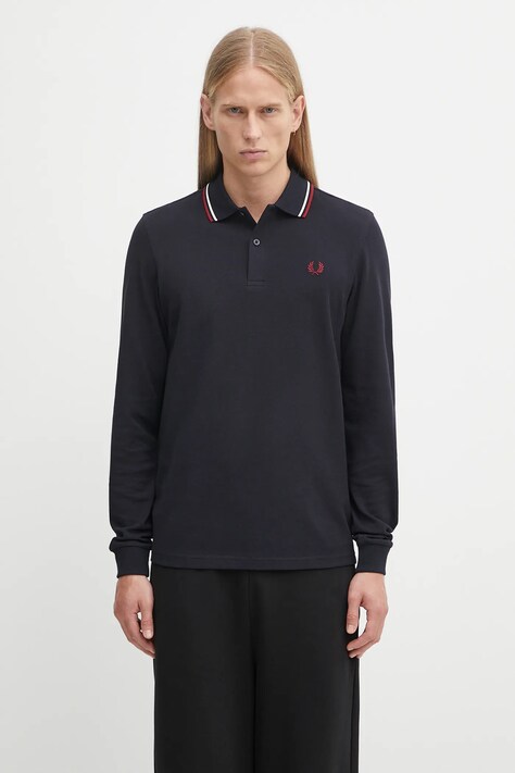 Fred Perry longsleeve bawełniany kolor granatowy gładki M3636