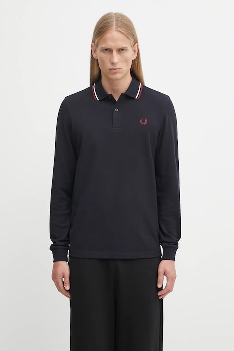 Бавовняний лонгслів Fred Perry колір синій однотонний M3636