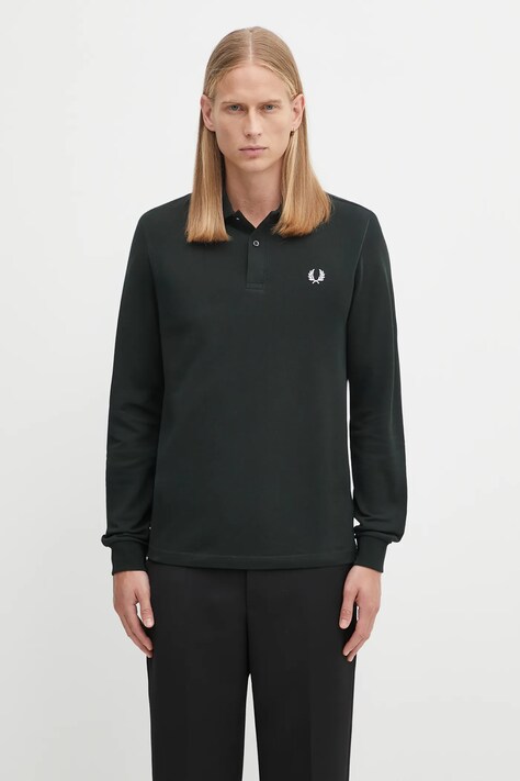 Fred Perry longsleeve bawełniany kolor zielony gładki M3636