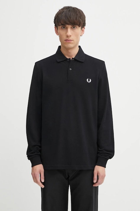 Хлопковый лонгслив Fred Perry цвет чёрный однотонный M6006