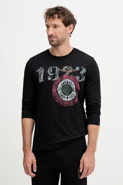 Aeronautica Militare longsleeve din bumbac culoarea negru, cu imprimeu, TS2487UJ00709