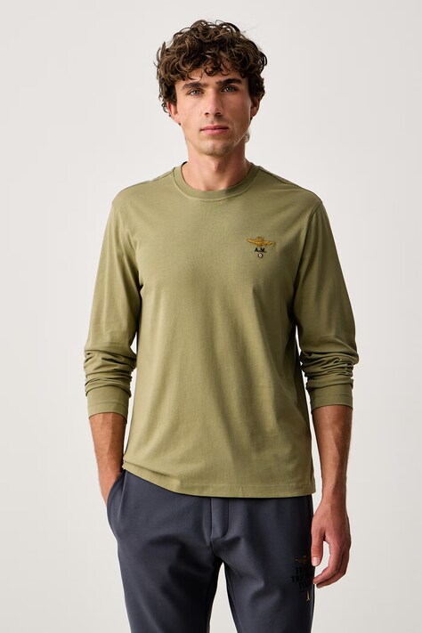 Aeronautica Militare Longsleeve pentru bărbați din bumbac verde TS2390UJ00372