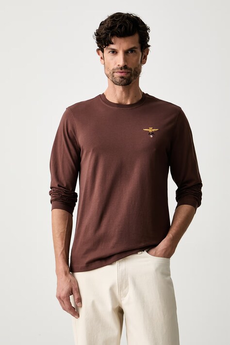 Aeronautica Militare longsleeve męski bawełniany brązowy TS2390UJ00372