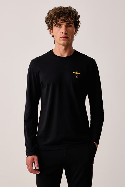 Aeronautica Militare Longsleeve męski bawełniany czarny TS2390UJ00372