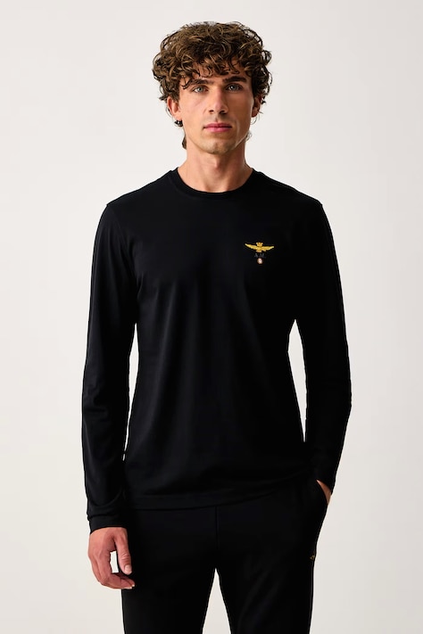 Aeronautica Militare Majica dugih rukava za muškarce od pamuka crna TS2390UJ00372