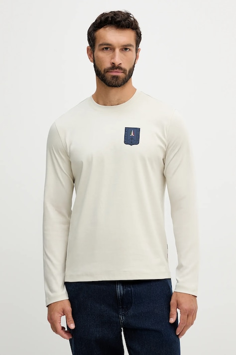 Aeronautica Militare longsleeve din bumbac culoarea bej, cu imprimeu, TS2450UJ00663