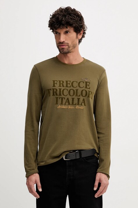 Aeronautica Militare longsleeve bawełniany kolor zielony z nadrukiem TS2469UJ00703