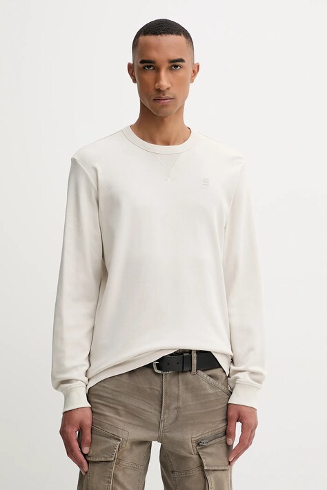 G-Star longsleeve bawełniany kolor beżowy gładki D25076.D976