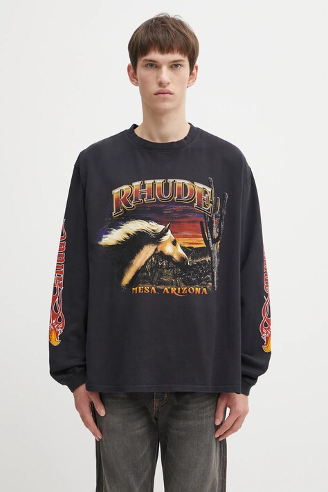 RHUDE longsleeve bawełniany Mesa Stallion kolor czarny z nadrukiem RHFW25TT08012