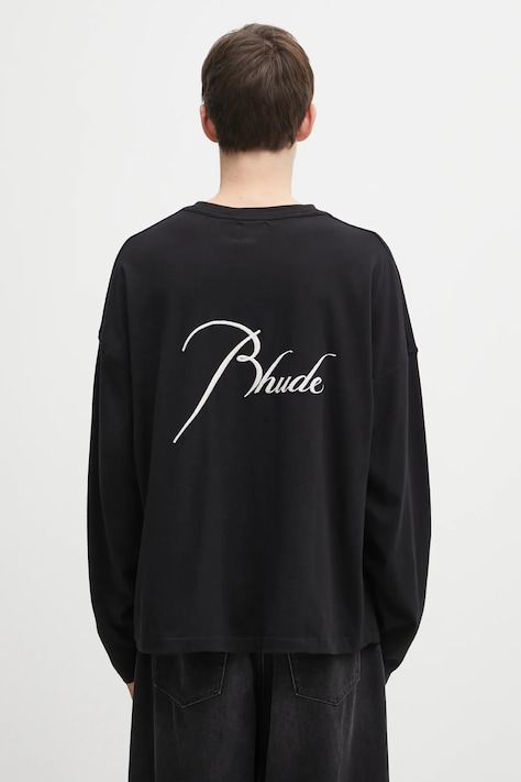 RHUDE longsleeve bawełniany Classique reverse kolor czarny gładki RHFW25TT10012