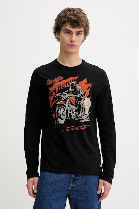 Von Dutch longsleeve din bumbac culoarea negru, cu imprimeu, VD.1.TRL.SWIFT
